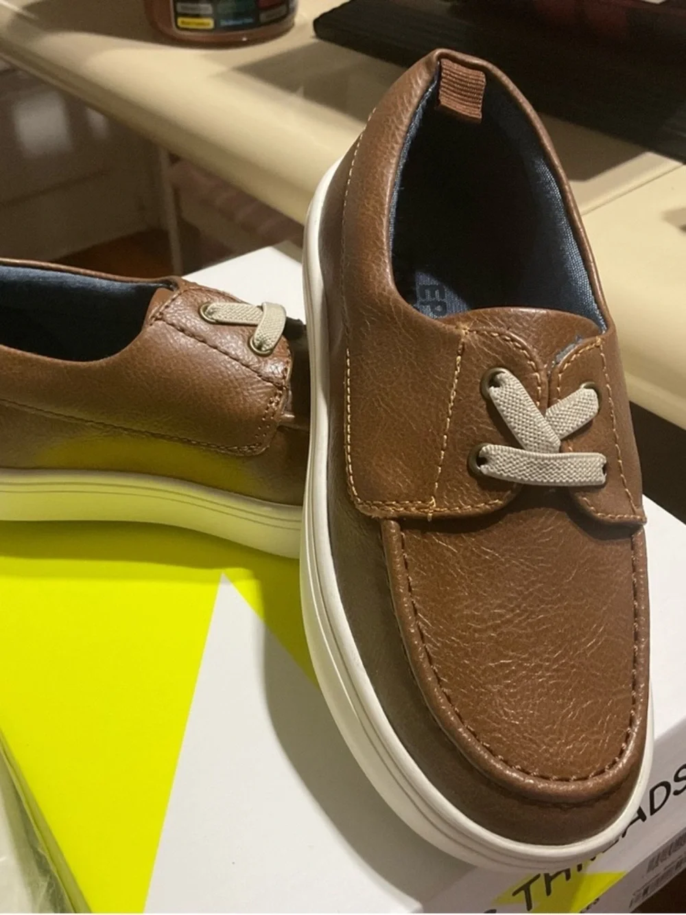 Epic Threads Brown Slip-On Kids Dress Shoes with White Sole